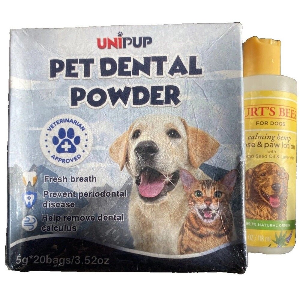 Teeth Cleaning Powder Dogs Dental Pets Tartar Remover Burts Calming Palm Lotion